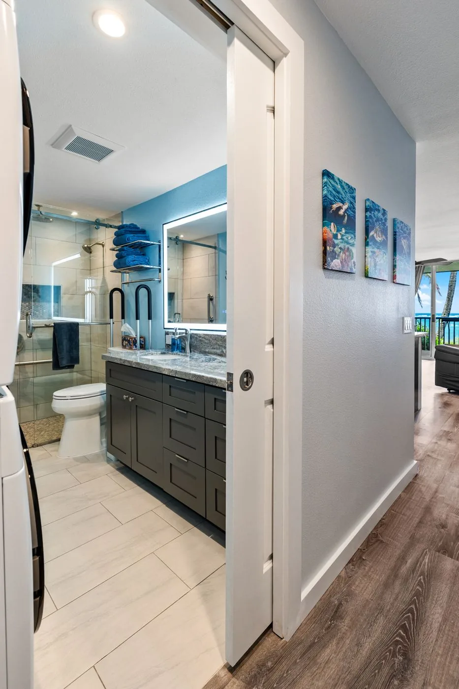 Bathroom space-saving pocket door