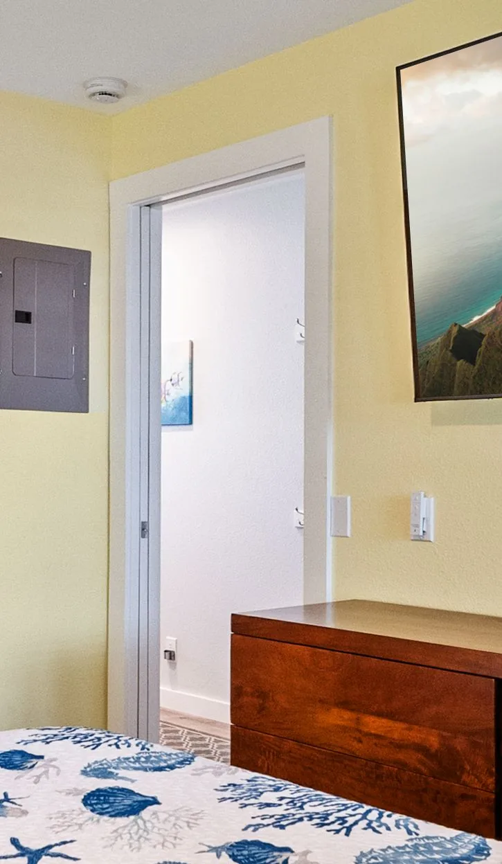 Bedroom interior pocket doorway