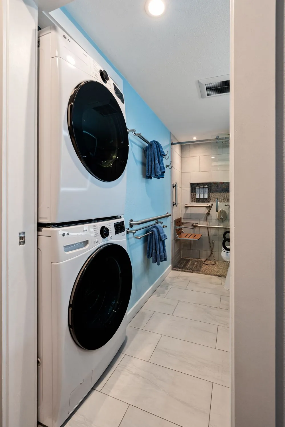 Full-size stacked washer and dryer