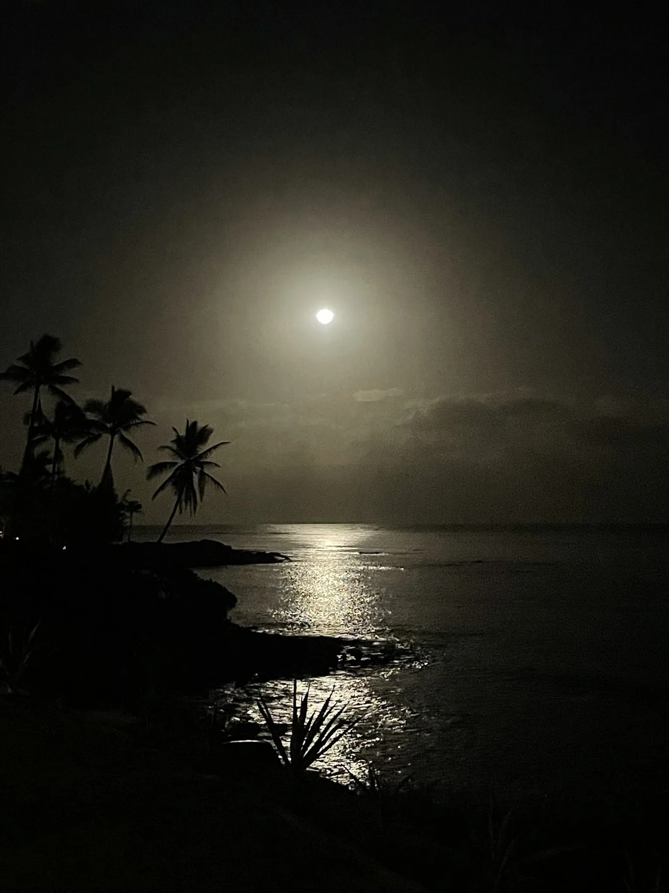 Full moon rising over the ocean at Wailua Bay