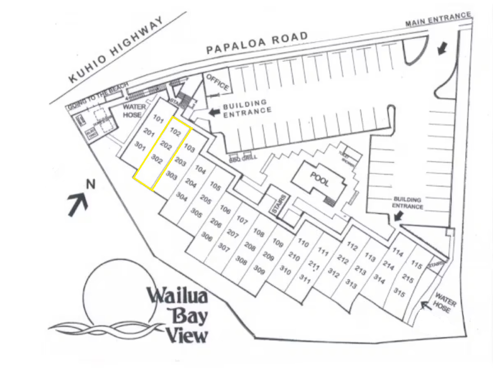 Wailua Bay View Apartments property layout showing all units